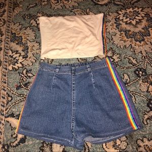 High waisted rainbow denim shorts